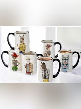 ✨New✨ Hipster Animal Coffee Mugs 6pc 17.5 oz. by Signature Housewares -Set of 6